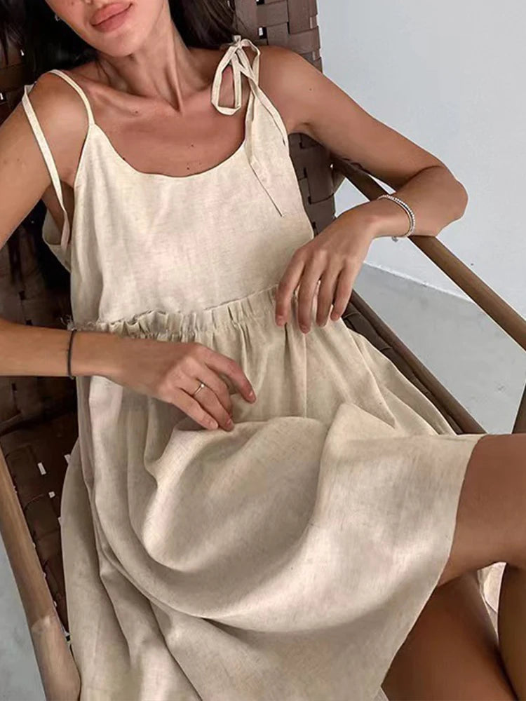 Cotton Linen Backless Vest Mini Dress