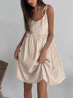 Cotton Linen Backless Vest Mini Dress