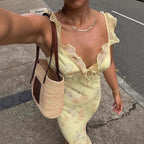 Floral Low-Cut Backless Summer Sling Dress for Women