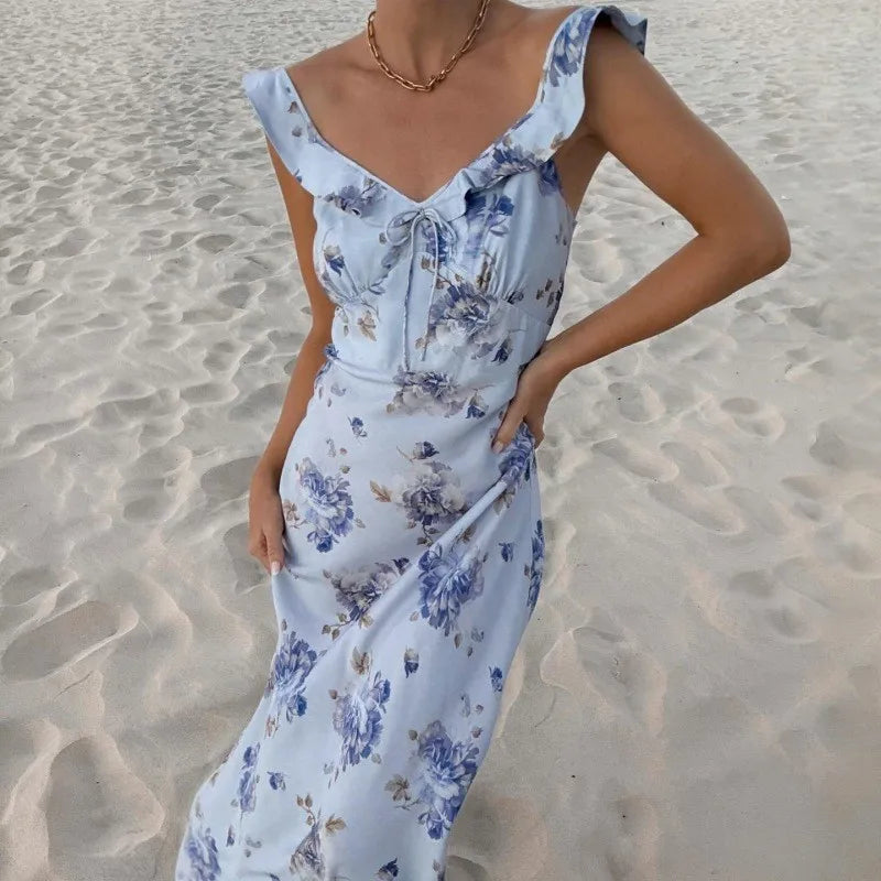 Floral Low-Cut Backless Summer Sling Dress for Women