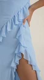Women’s Ruffled Maxi Dress – Square Neck Bodycon Evening Gown with High Slit Formal Dress