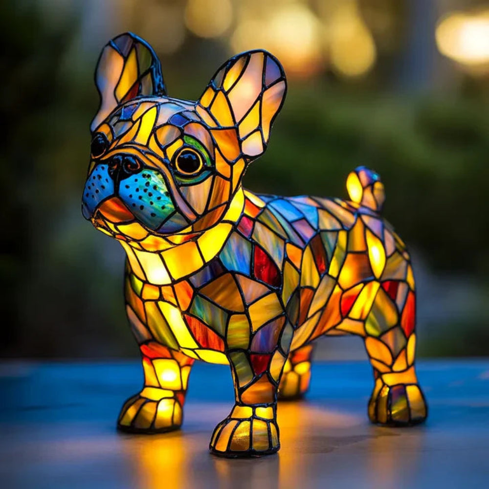 Stained Glass Style Dog Table Lamp