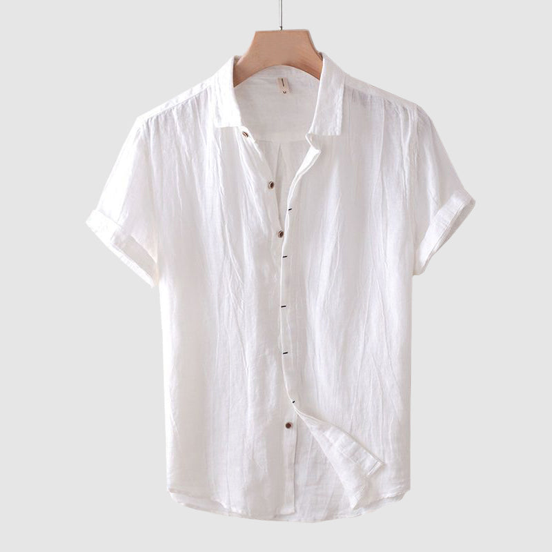 Theodore Willow Bologna Linen Shirt — Lightweight Short Sleeve Button-Down Beach Shirt, Breathable Summer Essential