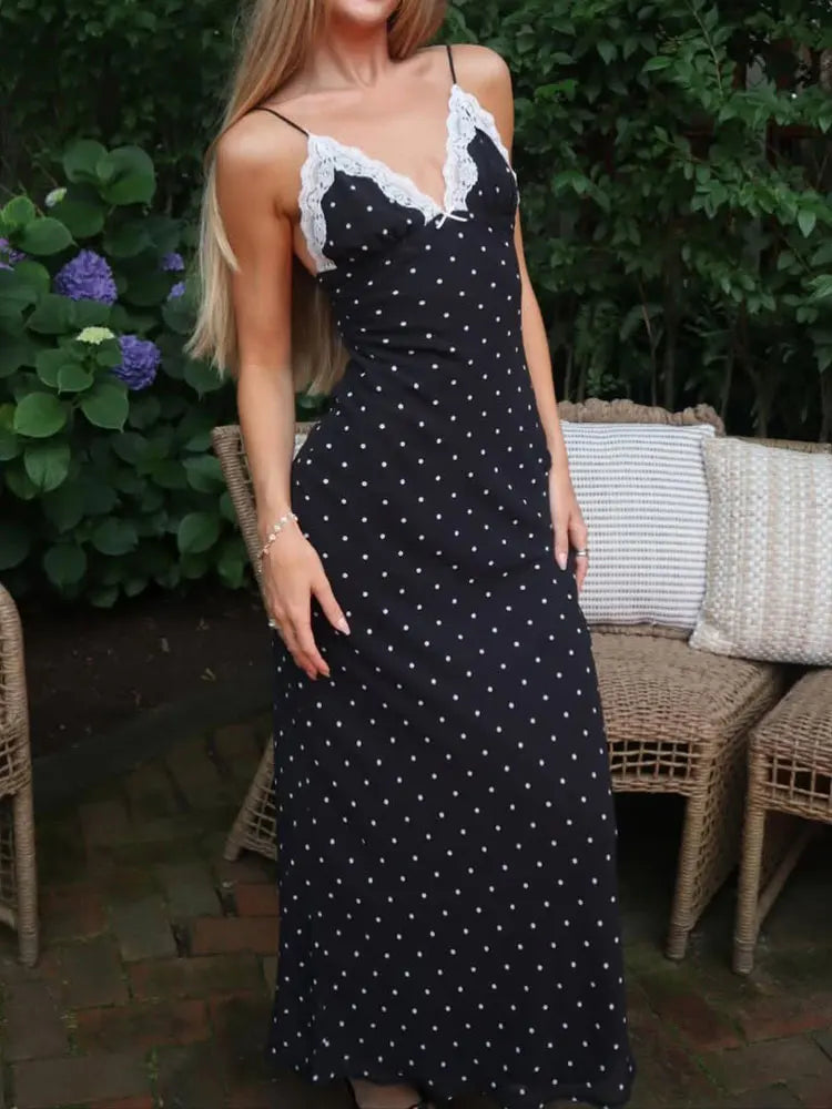 Lace V-Neck Backless Patchwork Maxi Dress