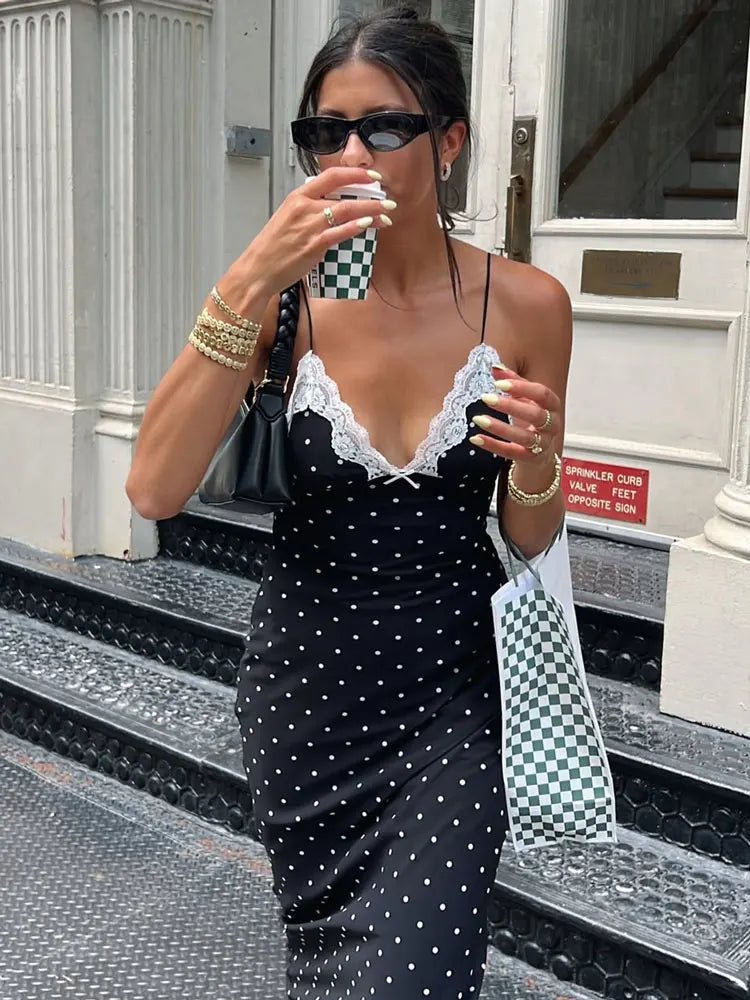 Lace V-Neck Backless Patchwork Maxi Dress