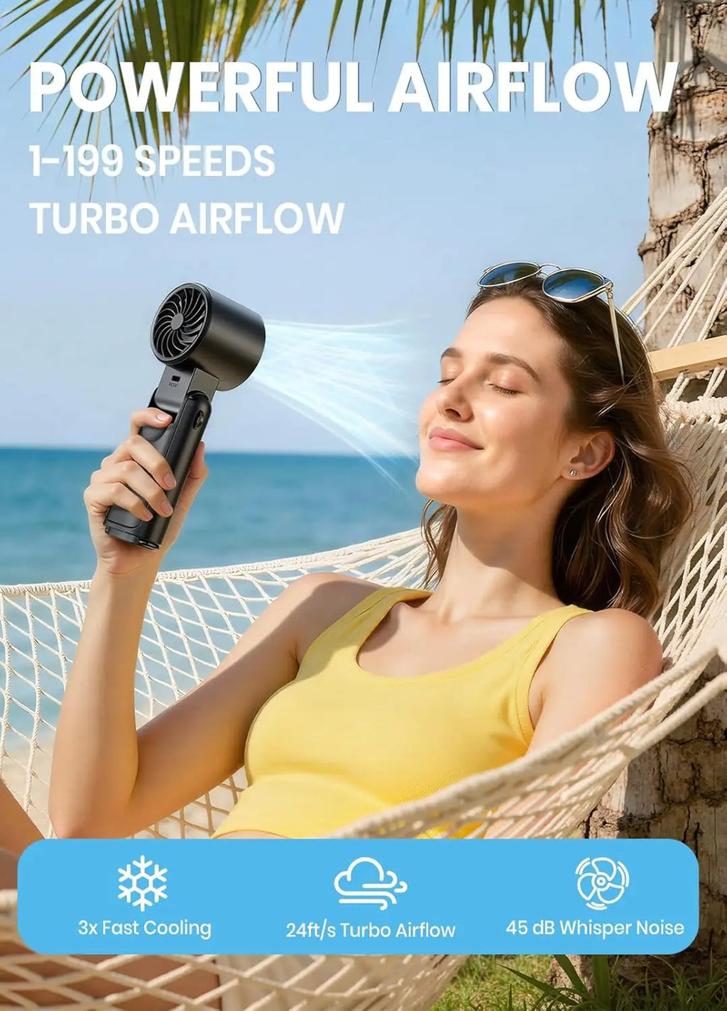 Turbo Air | Portable Neck Fan with 199 Speed Settings | Compact & Rechargeable for Ultimate Cooling