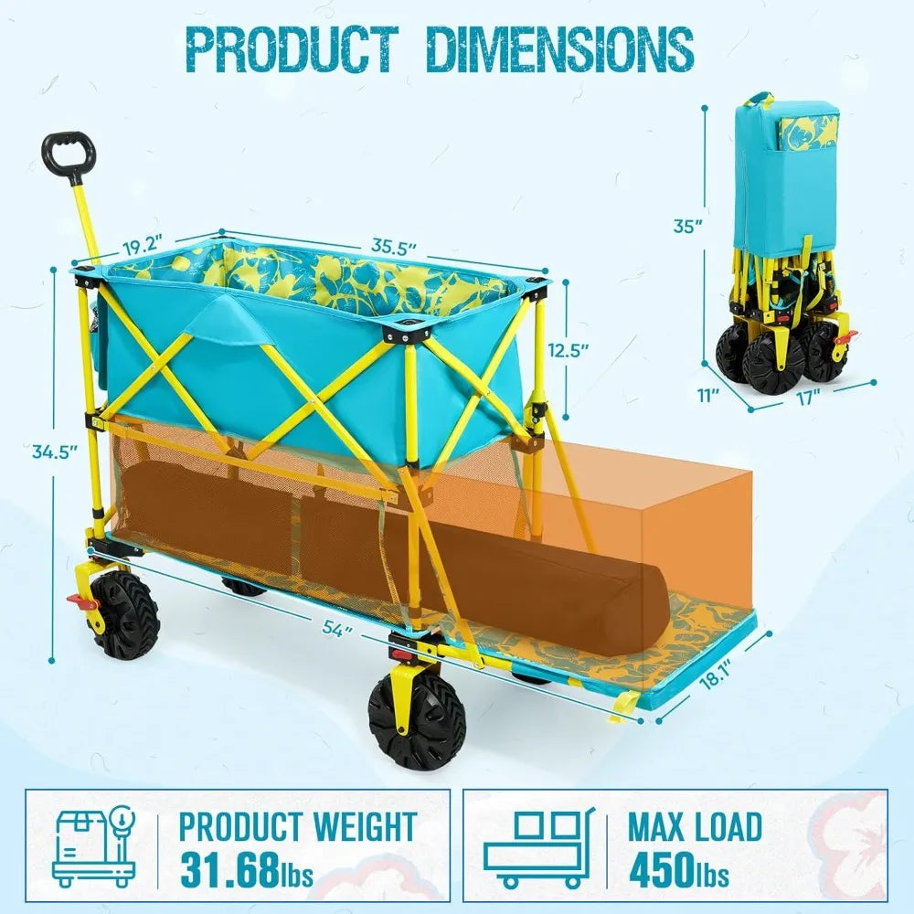 Ultimate Folding Beach Wagon | Heavy-Duty Cart with All-Terrain Wheels | Spacious Design for Effortless Transport
