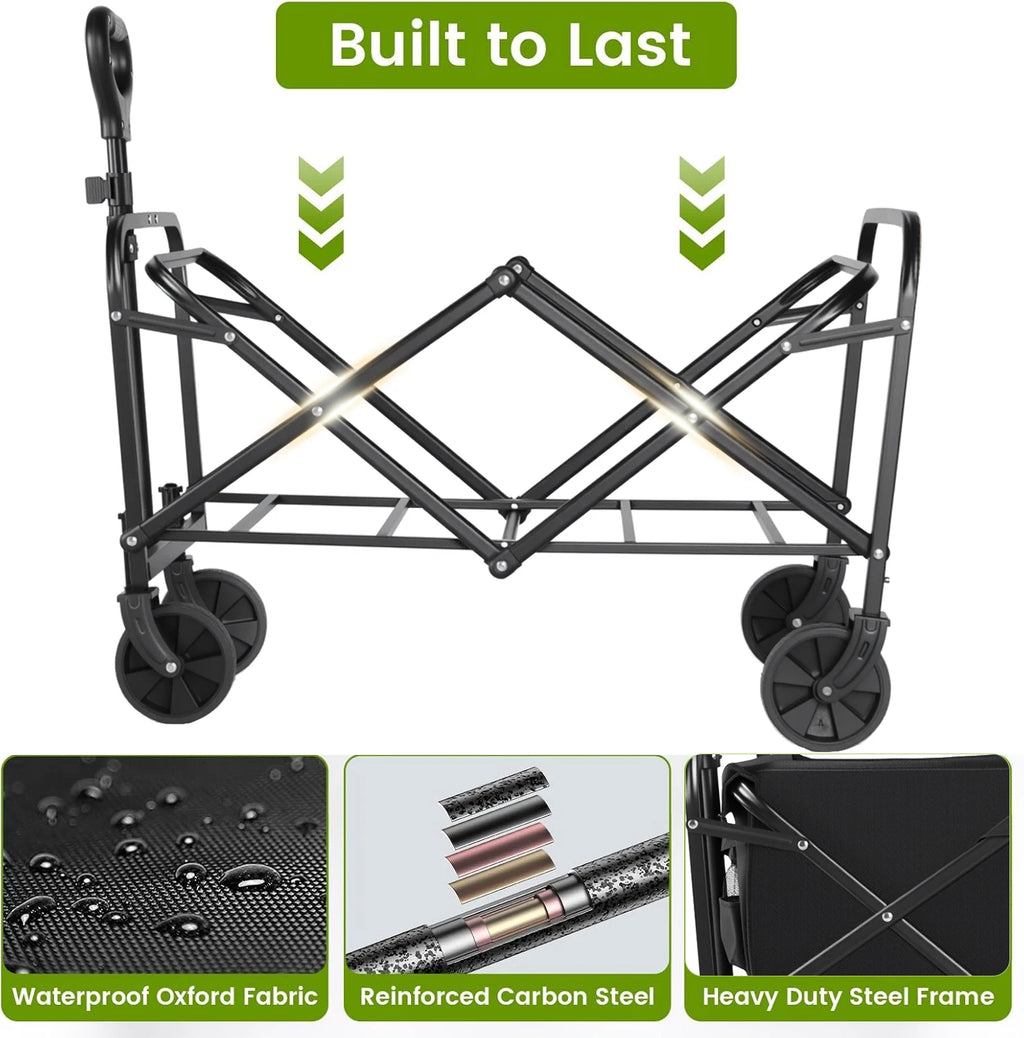Utility Wagon Cart | Heavy Duty Foldable Design with All-Terrain Wheels | Perfect for Groceries and Outdoor Adventures