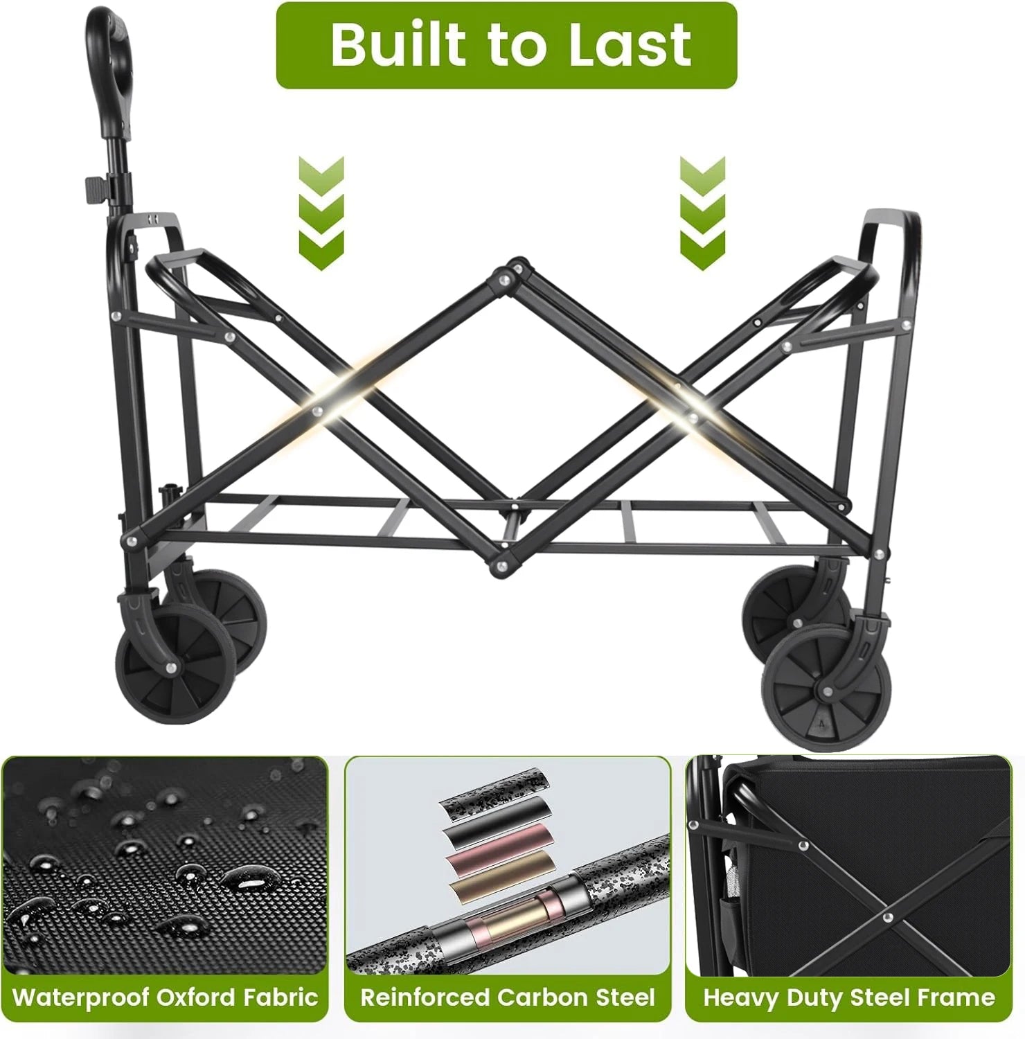 Utility Wagon Cart | Heavy Duty Foldable Design with All-Terrain Wheels | Perfect for Groceries and Outdoor Adventures