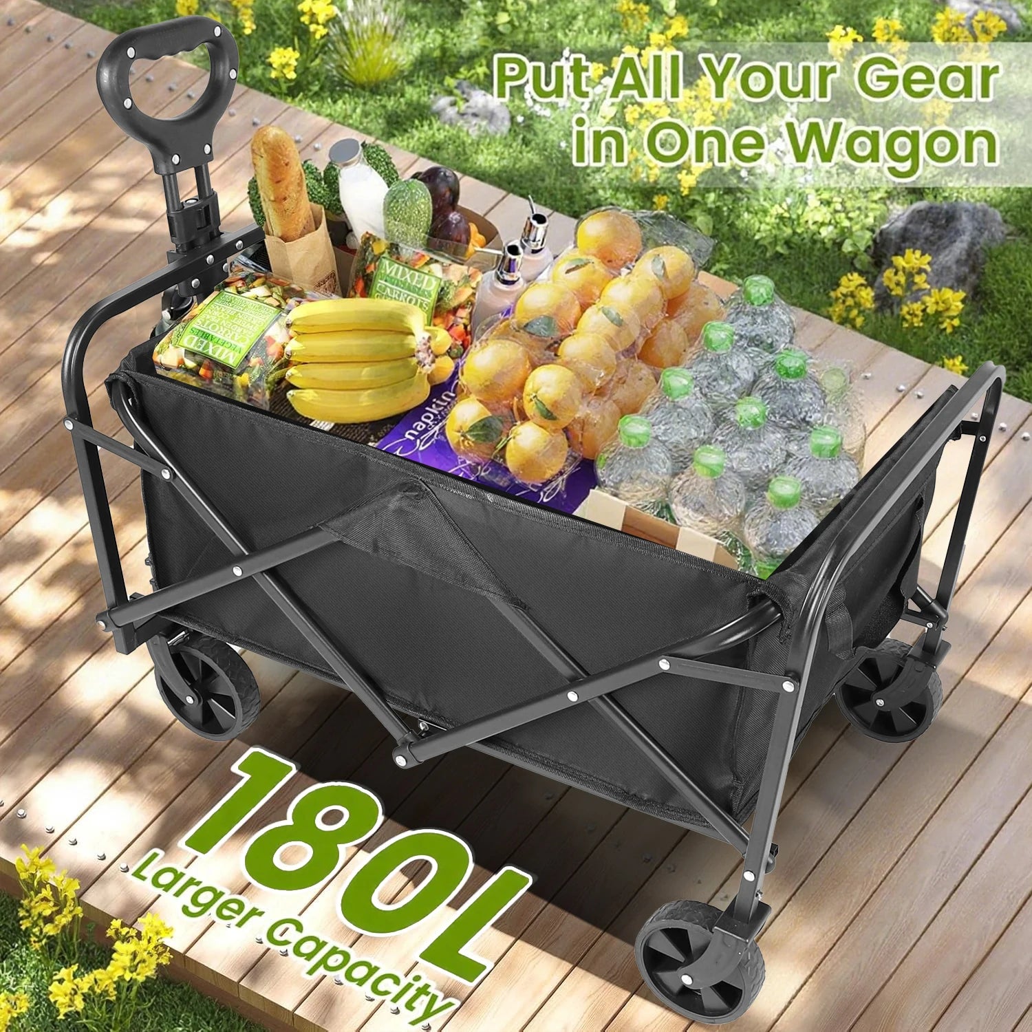 Utility Wagon Cart | Heavy Duty Foldable Design with All-Terrain Wheels | Perfect for Groceries and Outdoor Adventures