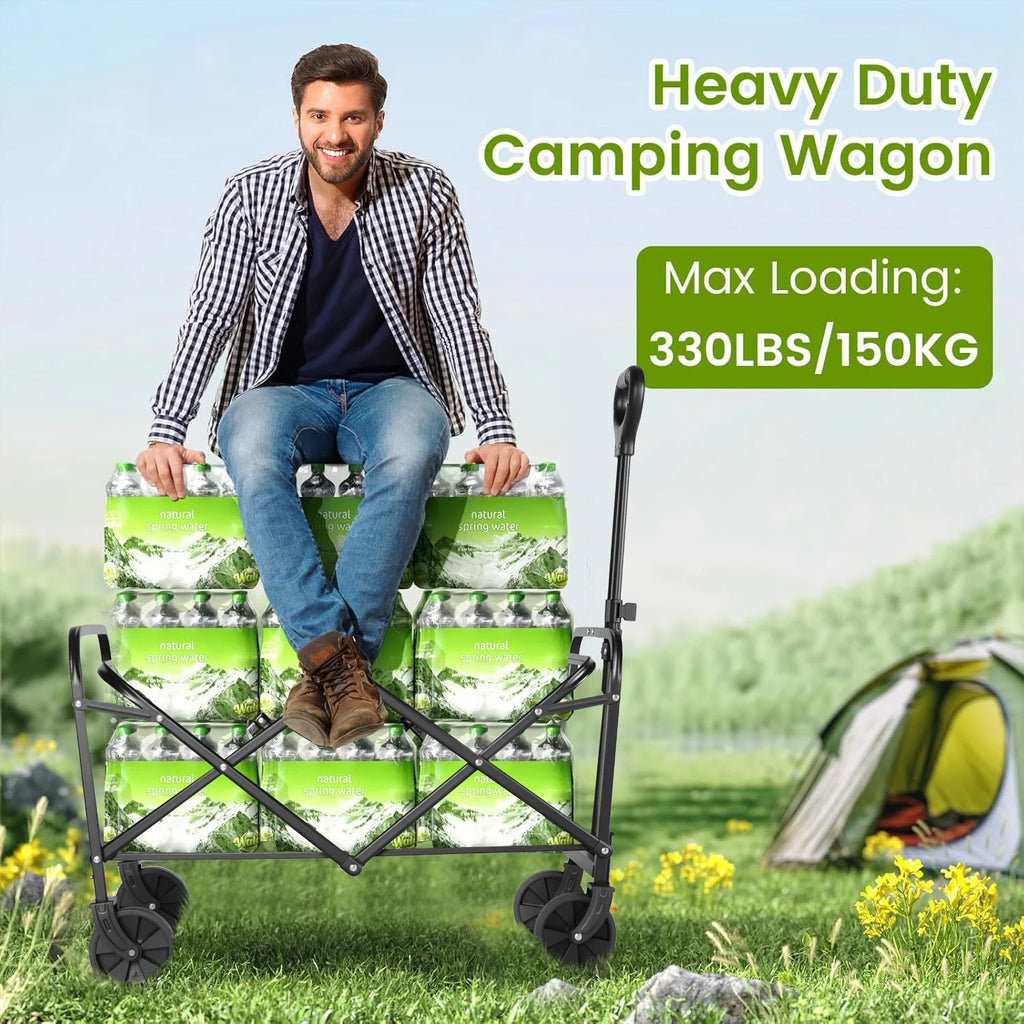 Utility Wagon Cart | Heavy Duty Foldable Design with All-Terrain Wheels | Perfect for Groceries and Outdoor Adventures