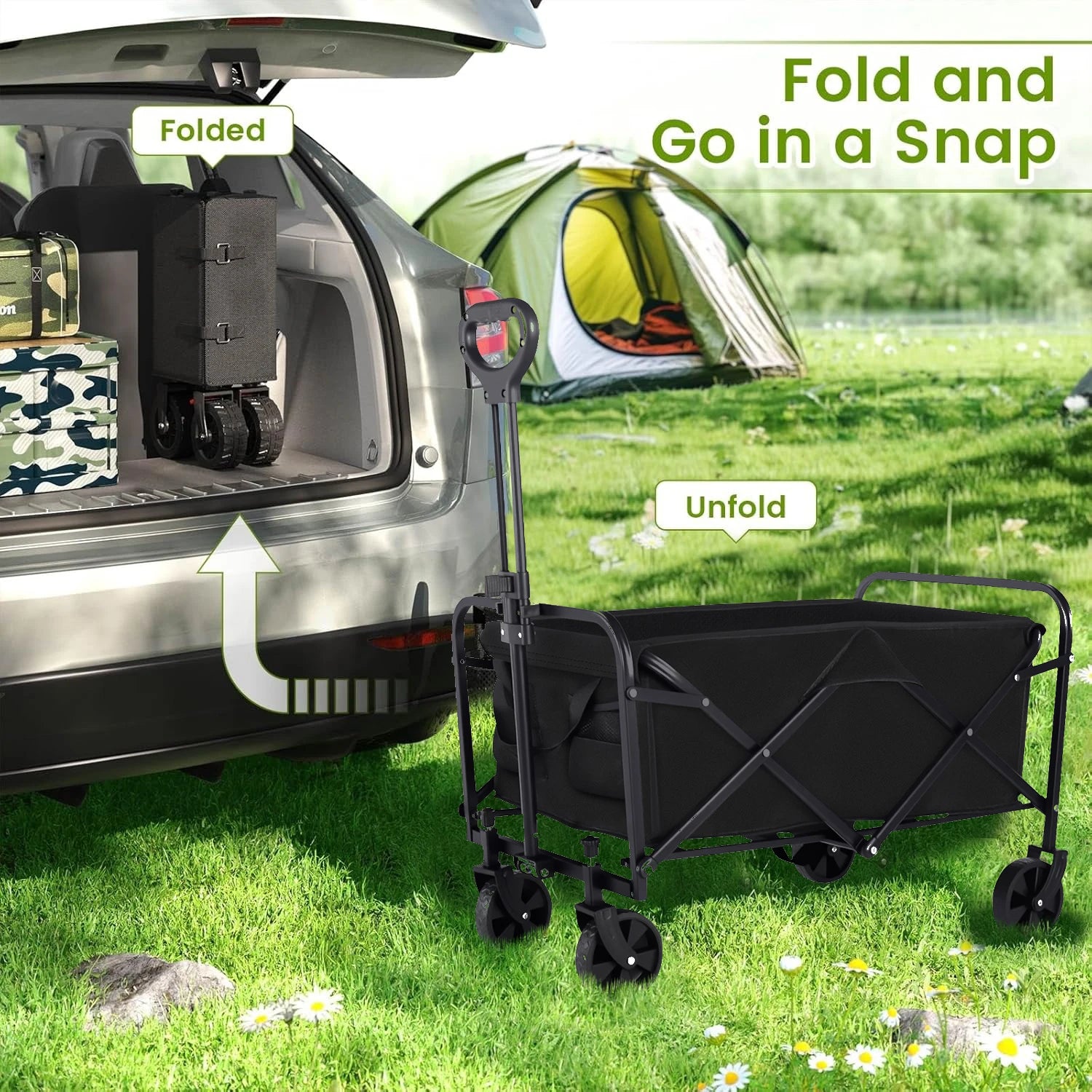 Utility Wagon Cart | Heavy Duty Foldable Design with All-Terrain Wheels | Perfect for Groceries and Outdoor Adventures