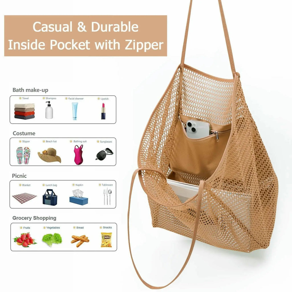 Versatile Beach Tote Bag | Large Capacity Polyester Beach Bag with Open Top Design | Stylish Tote for Travel and Shopping