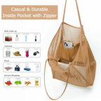 Versatile Beach Tote Bag | Large Capacity Polyester Beach Bag with Open Top Design | Stylish Tote for Travel and Shopping