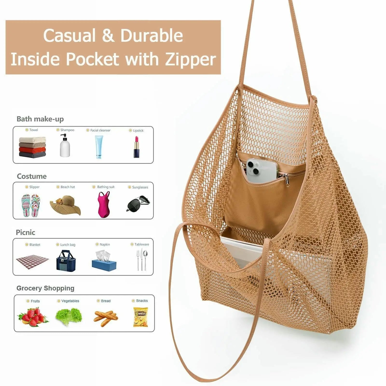 Versatile Beach Tote Bag | Large Capacity Polyester Beach Bag with Open Top Design | Stylish Tote for Travel and Shopping
