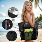 Versatile Beach Tote Bag | Large Capacity Polyester Beach Bag with Open Top Design | Stylish Tote for Travel and Shopping