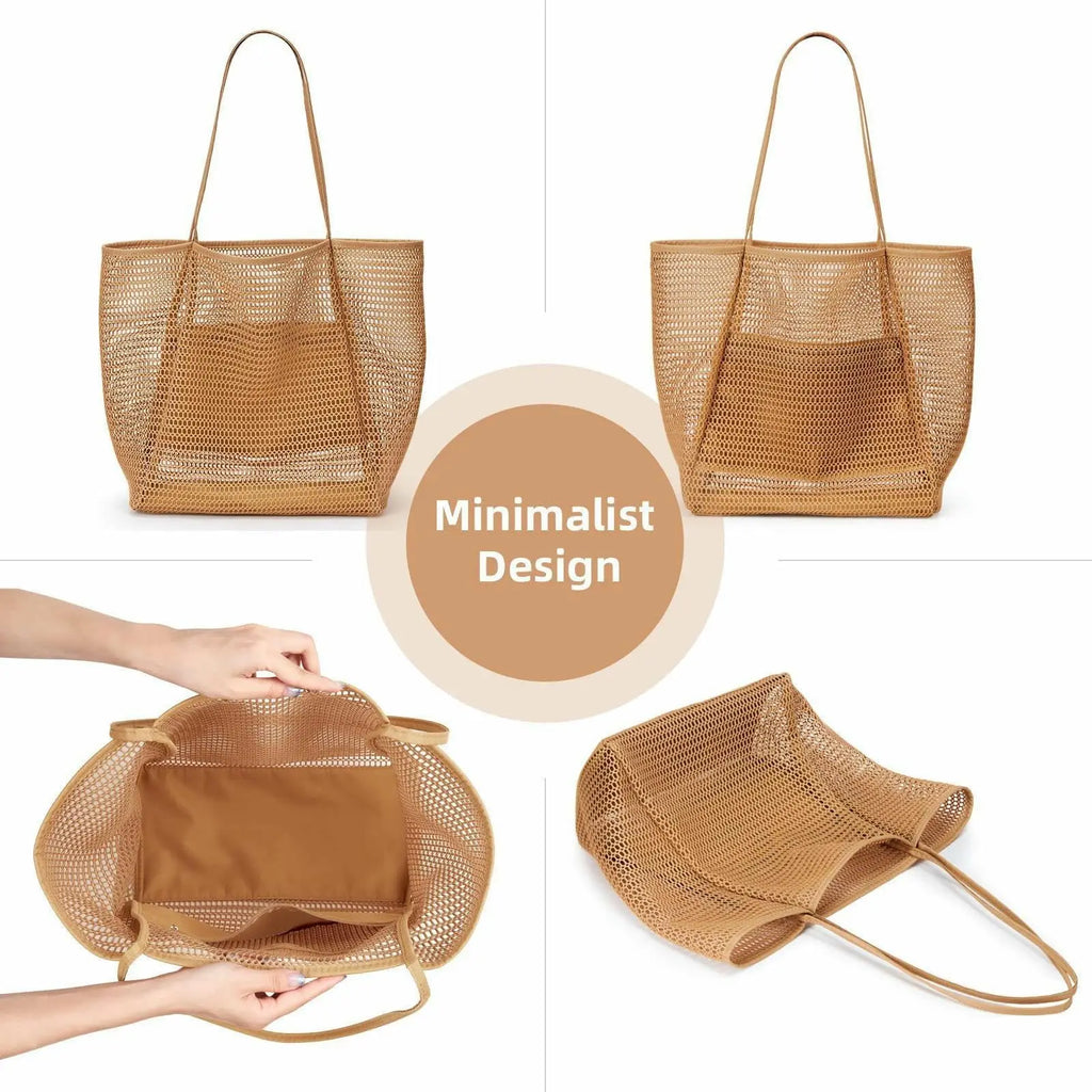 Versatile Beach Tote Bag | Large Capacity Polyester Beach Bag with Open Top Design | Stylish Tote for Travel and Shopping