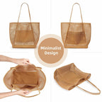 Versatile Beach Tote Bag | Large Capacity Polyester Beach Bag with Open Top Design | Stylish Tote for Travel and Shopping