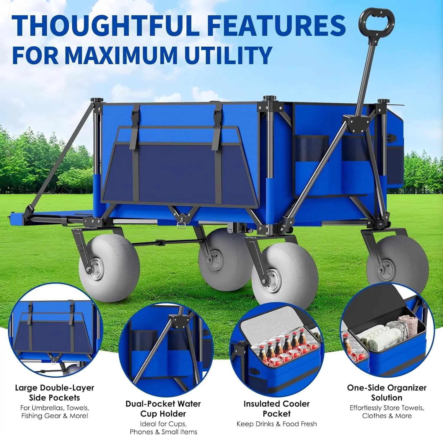 Versatile Beach Wagon | Heavy-Duty Beach Cart with All-Terrain Tires | Perfect for Sand Transport and Outdoor Fun