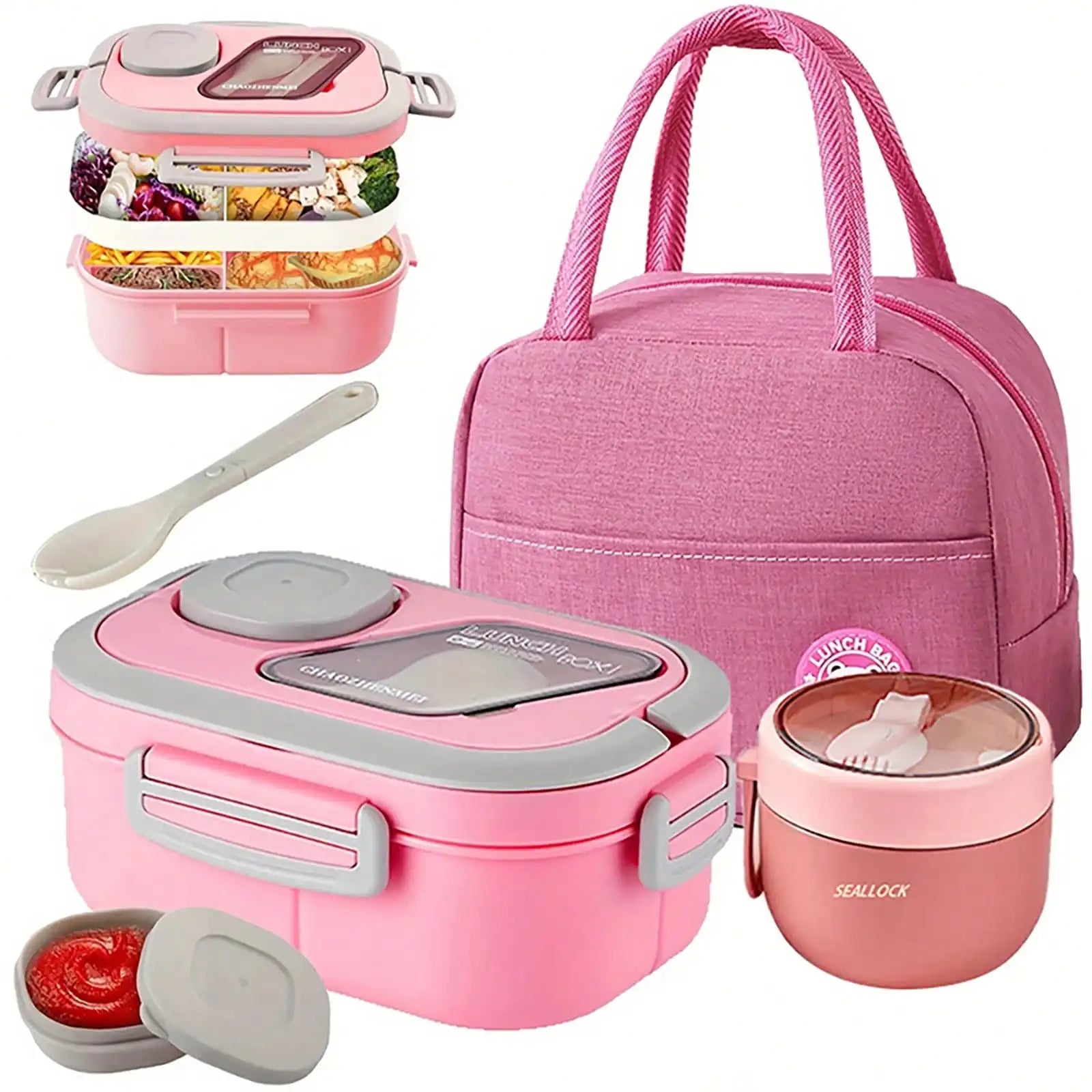 Versatile Lunch Box Set | 2-Layer Bento Lunch Box with Microwave-Safe Design | Includes Cutlery & Portable Bag for Easy Meal Prep