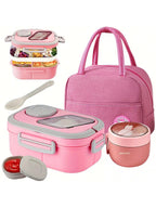 Versatile Lunch Box Set | 2-Layer Bento Lunch Box with Microwave-Safe Design | Includes Cutlery & Portable Bag for Easy Meal Prep