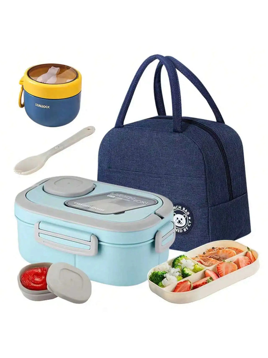 Versatile Lunch Box Set | 2-Layer Bento Lunch Box with Microwave-Safe Design | Includes Cutlery & Portable Bag for Easy Meal Prep