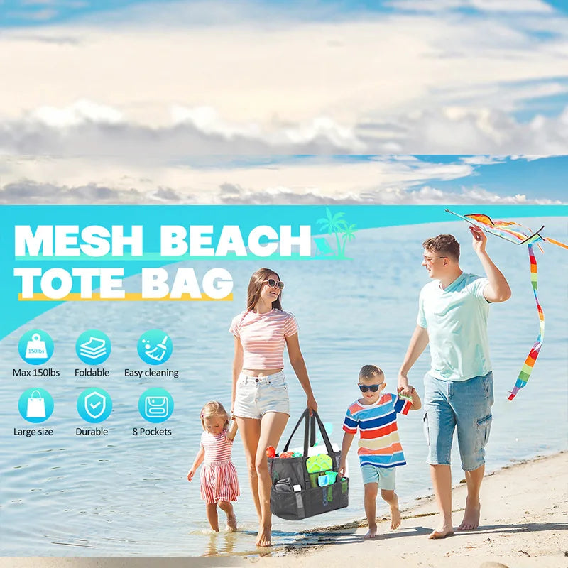 Versatile Mesh Beach Bag Tote with High Capacity Design | Ideal Organizer for Travel and Outdoor Activities