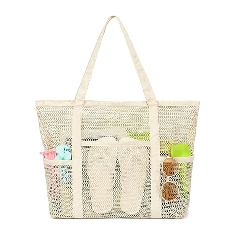 Versatile Mesh Beach Bag Tote with High Capacity Design | Ideal Organizer for Travel and Outdoor Activities