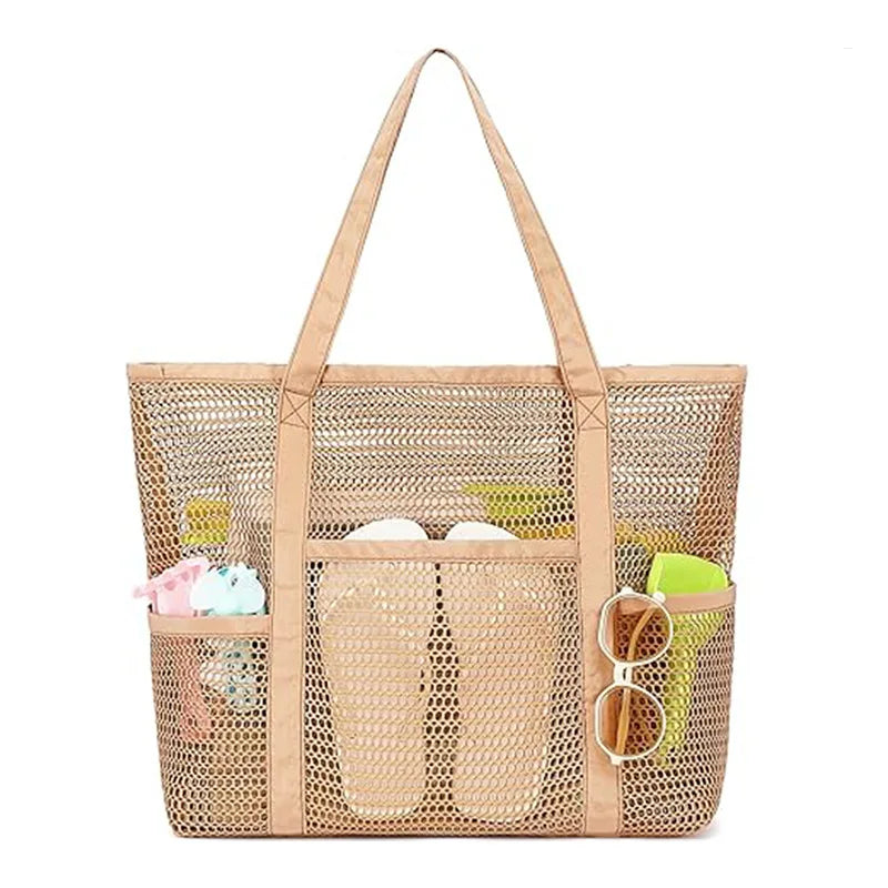 Versatile Mesh Beach Bag Tote with High Capacity Design | Ideal Organizer for Travel and Outdoor Activities