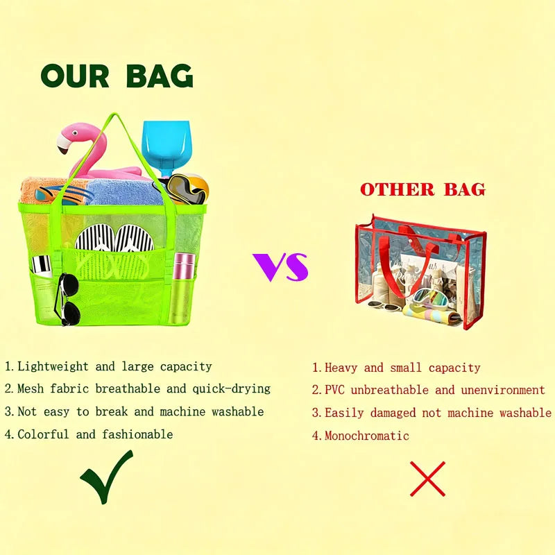 Versatile Mesh Beach Bag Tote with High Capacity Design | Ideal Organizer for Travel and Outdoor Activities