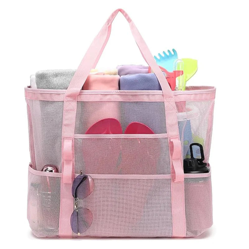 Versatile Mesh Beach Bag Tote with High Capacity Design | Ideal Organizer for Travel and Outdoor Activities