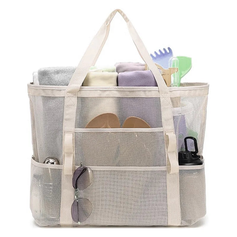 Versatile Mesh Beach Bag Tote with High Capacity Design | Ideal Organizer for Travel and Outdoor Activities