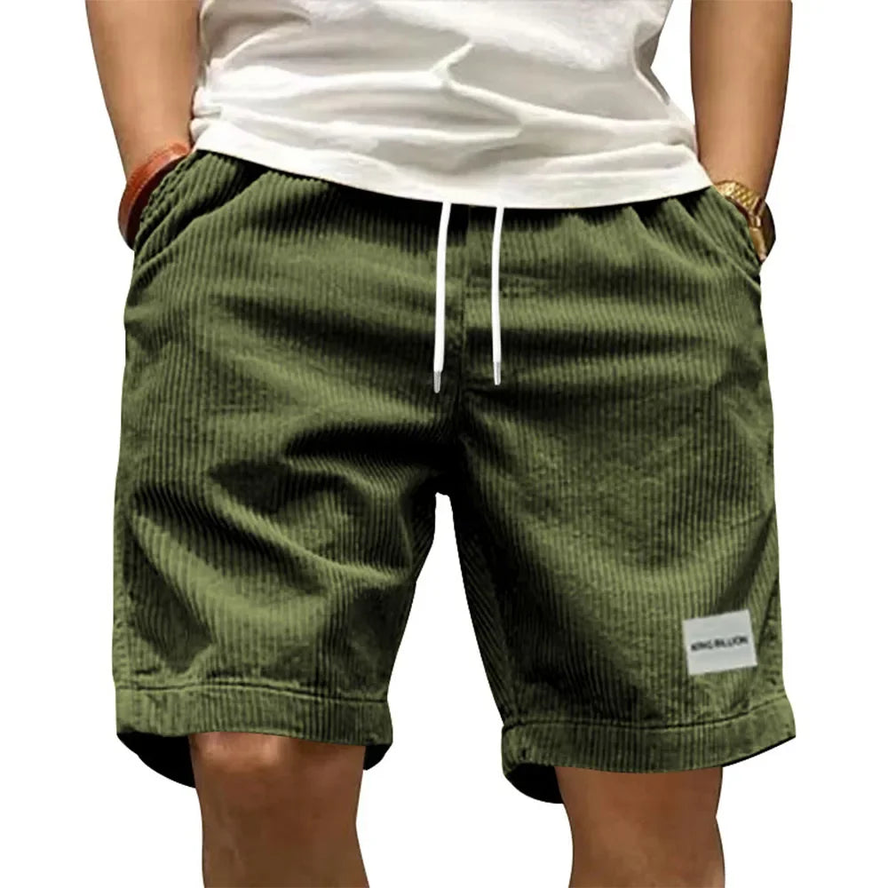 Vintage Corduroy Cargo Shorts for Men, Summer Casual