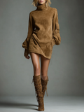 Vintage Style | Women's Dress with Cozy Turtleneck | Relaxed Fit for Casual Outings