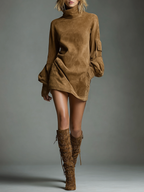 Vintage Style | Women's Dress with Cozy Turtleneck | Relaxed Fit for Casual Outings