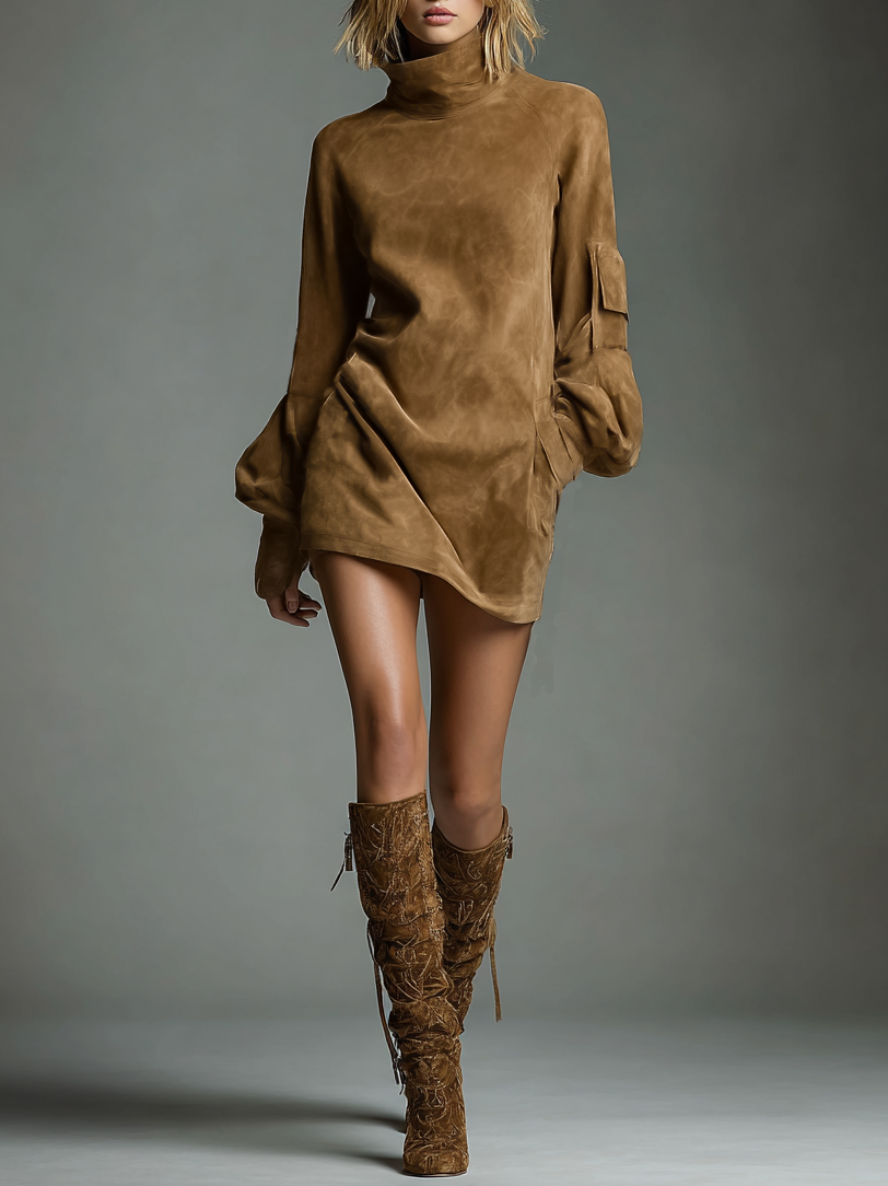 Vintage Style | Women's Dress with Cozy Turtleneck | Relaxed Fit for Casual Outings