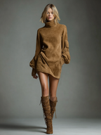 Vintage Style | Women's Dress with Cozy Turtleneck | Relaxed Fit for Casual Outings