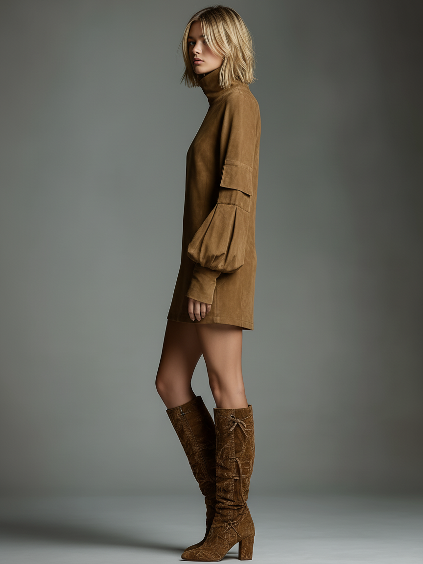 Vintage Style | Women's Dress with Cozy Turtleneck | Relaxed Fit for Casual Outings