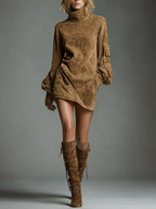 Vintage Style | Women's Dress with Cozy Turtleneck | Relaxed Fit for Casual Outings