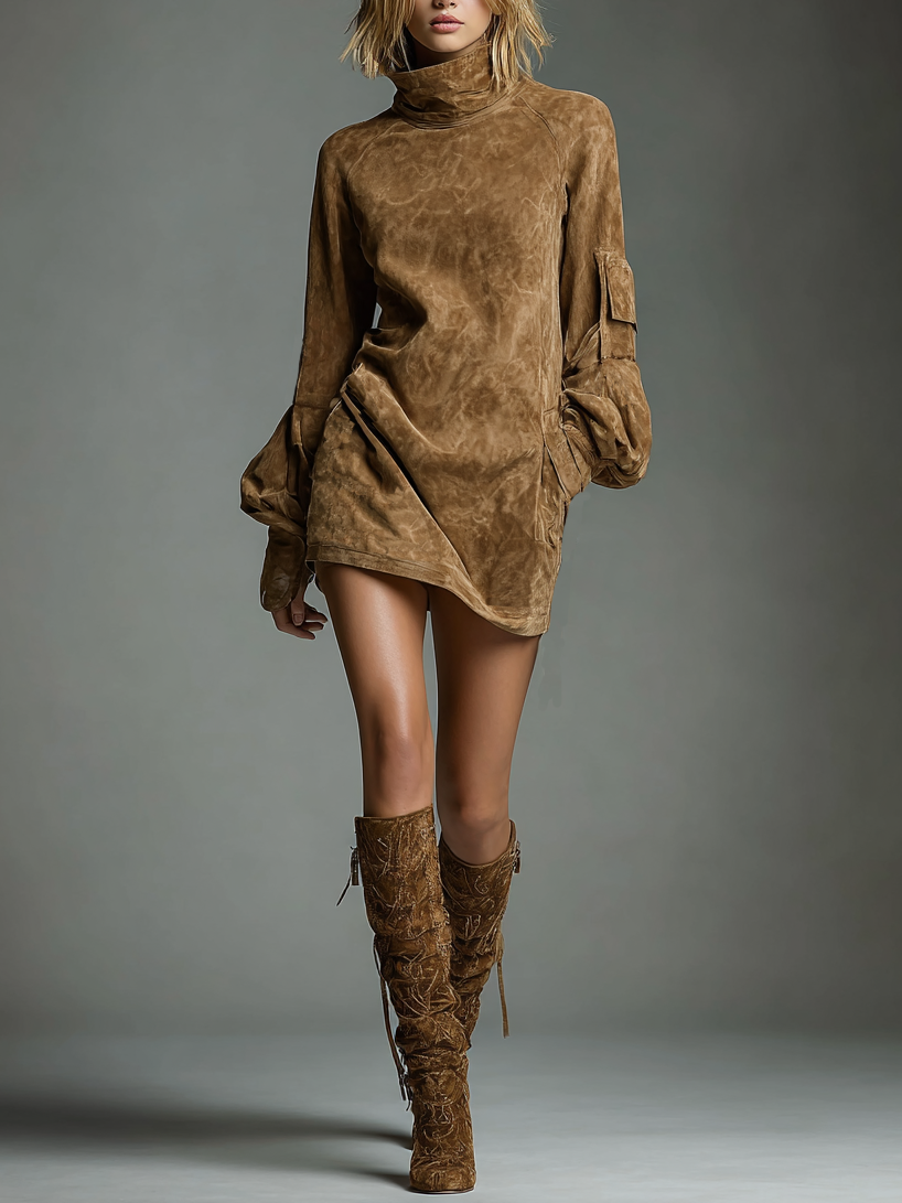Vintage Style | Women's Dress with Cozy Turtleneck | Relaxed Fit for Casual Outings