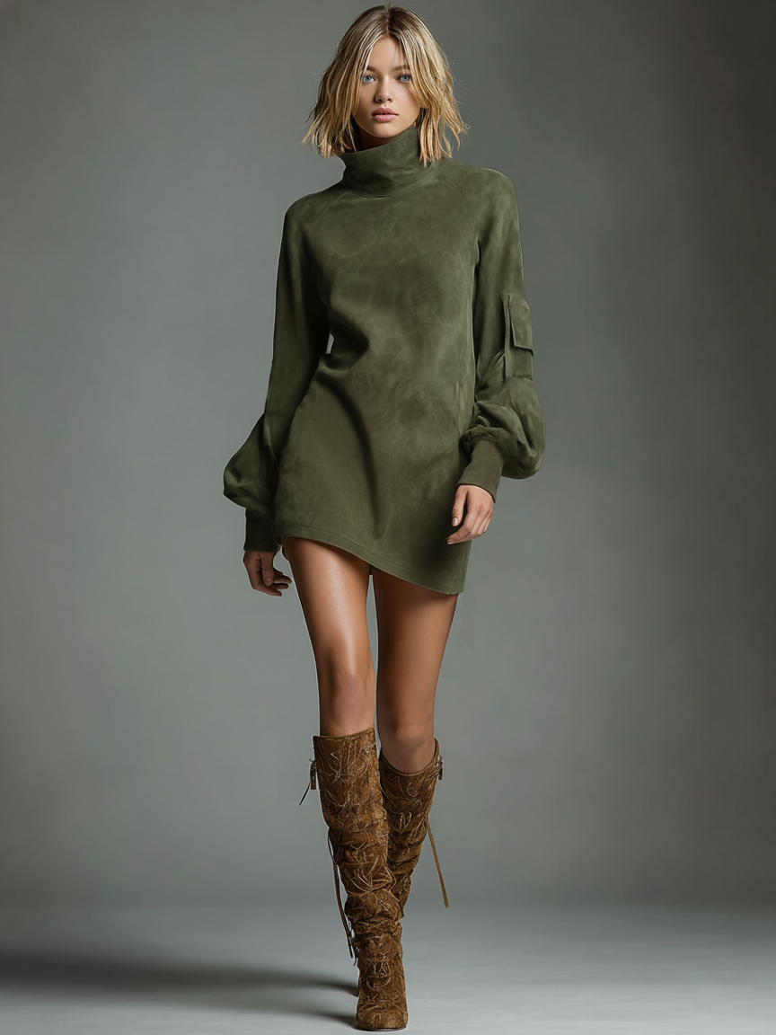 Vintage Style | Women's Dress with Cozy Turtleneck | Relaxed Fit for Casual Outings