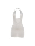 Women’s Backless Halter Mini Dress – Metal Ring Party Bodycon