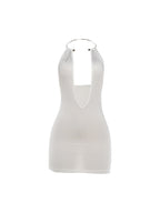Women’s Backless Halter Mini Dress – Metal Ring Party Bodycon