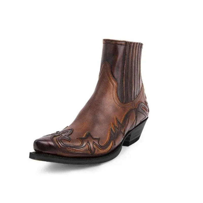 Embroidered Western Leather Ankle Boots - Unisex