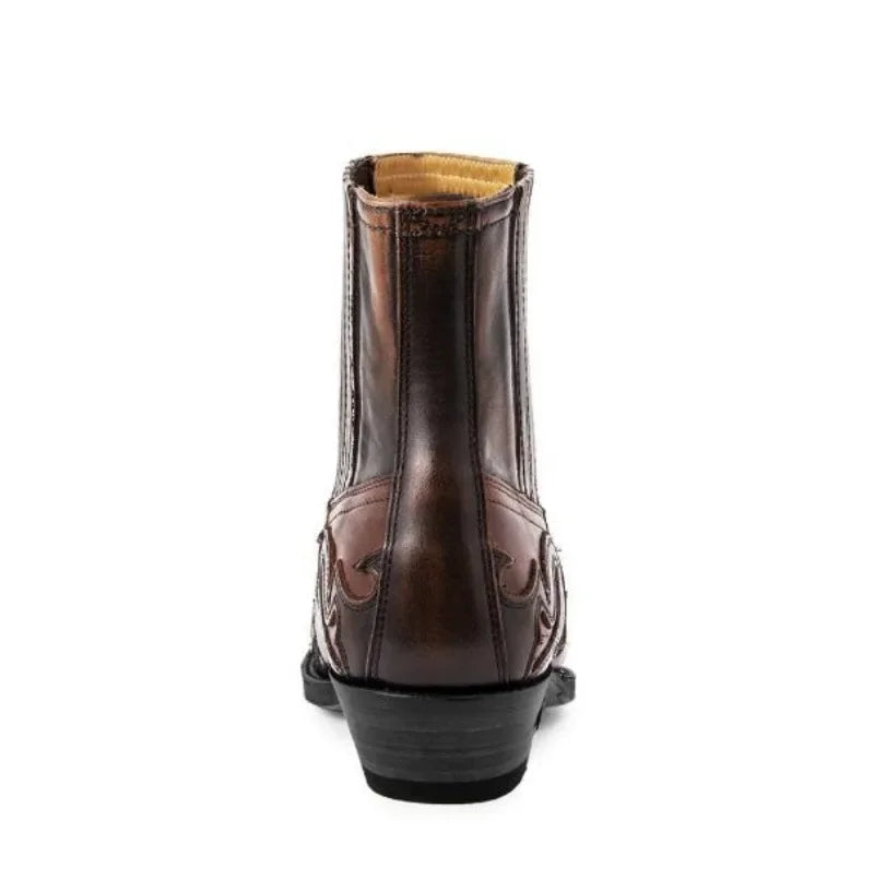 Embroidered Western Leather Ankle Boots - Unisex