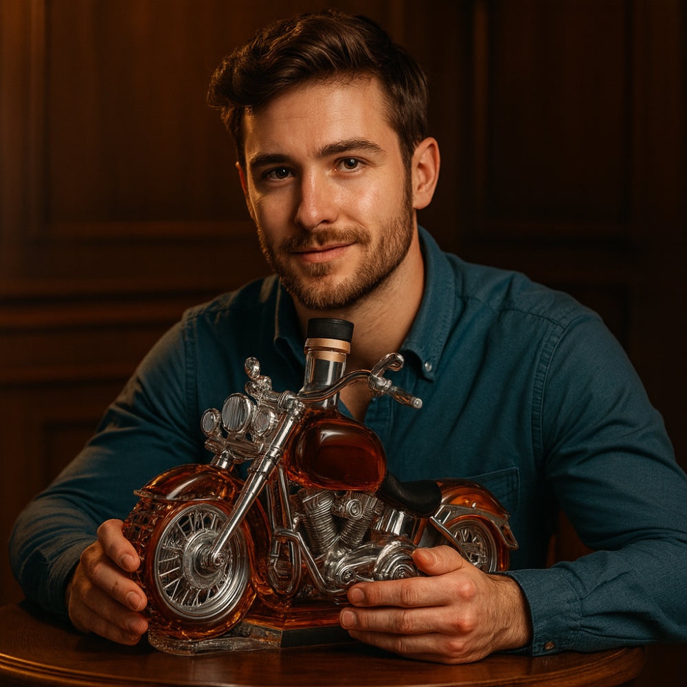Motorcycle Glass Whiskey Decanter Bottle