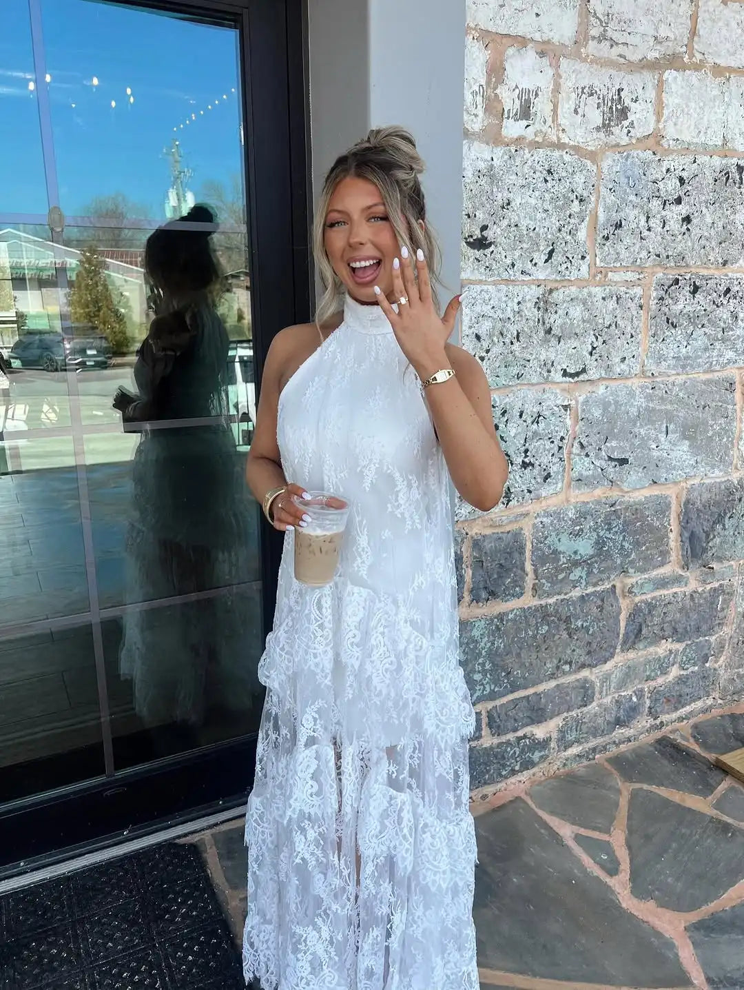 maxi dress bridal shower guest White Lace Dress, Boho Wedding Gown – Pupir Tiffany Blue have sundress Size:Small 0-4 Boho A-line Wedding Dress