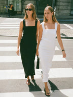 Cotton Linen Square Neck Suspender Maxi Dress – Women's Slim Fit Summer Dress