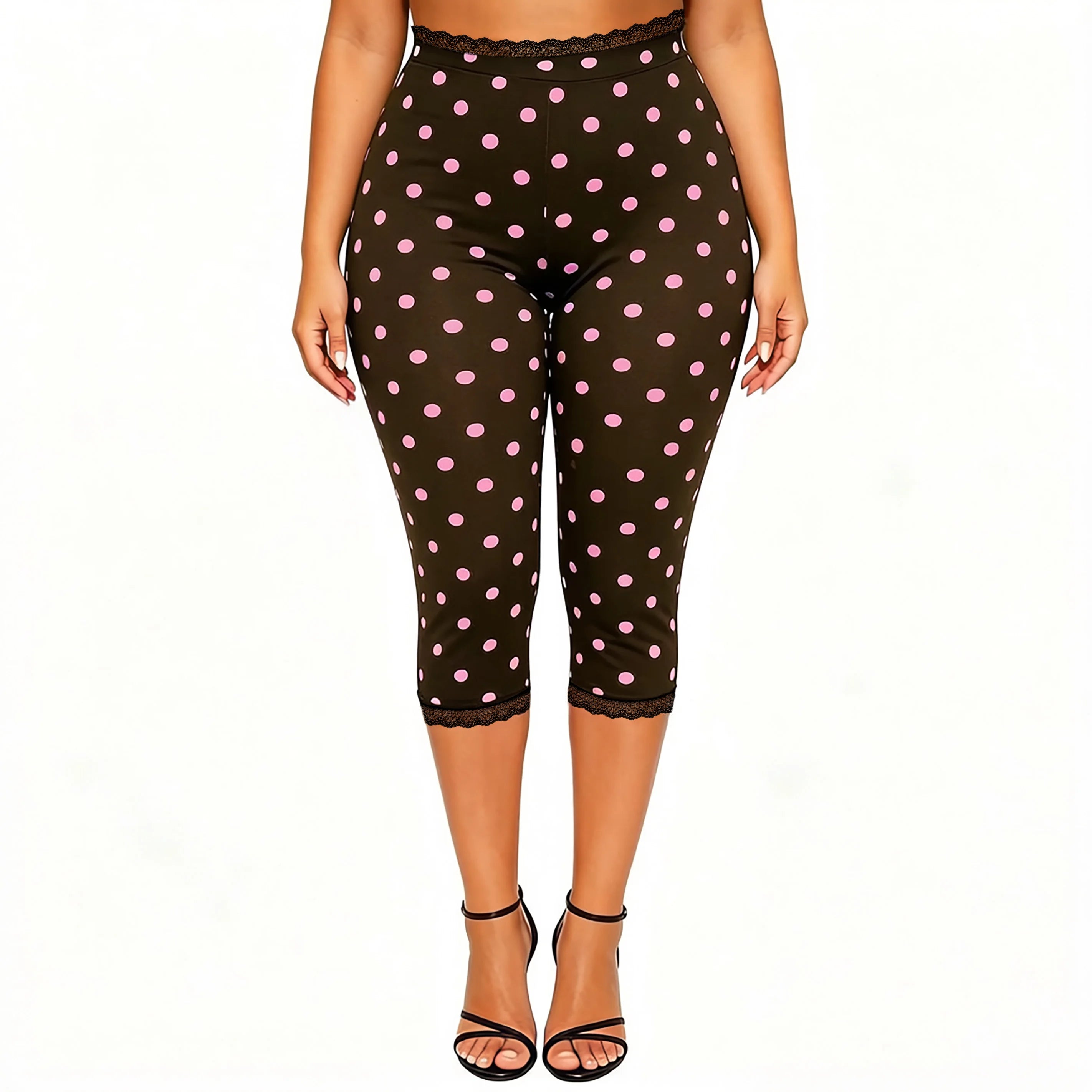 Women’s Lace Trim Capri Pants – Elastic Waist Cropped Summer Pants