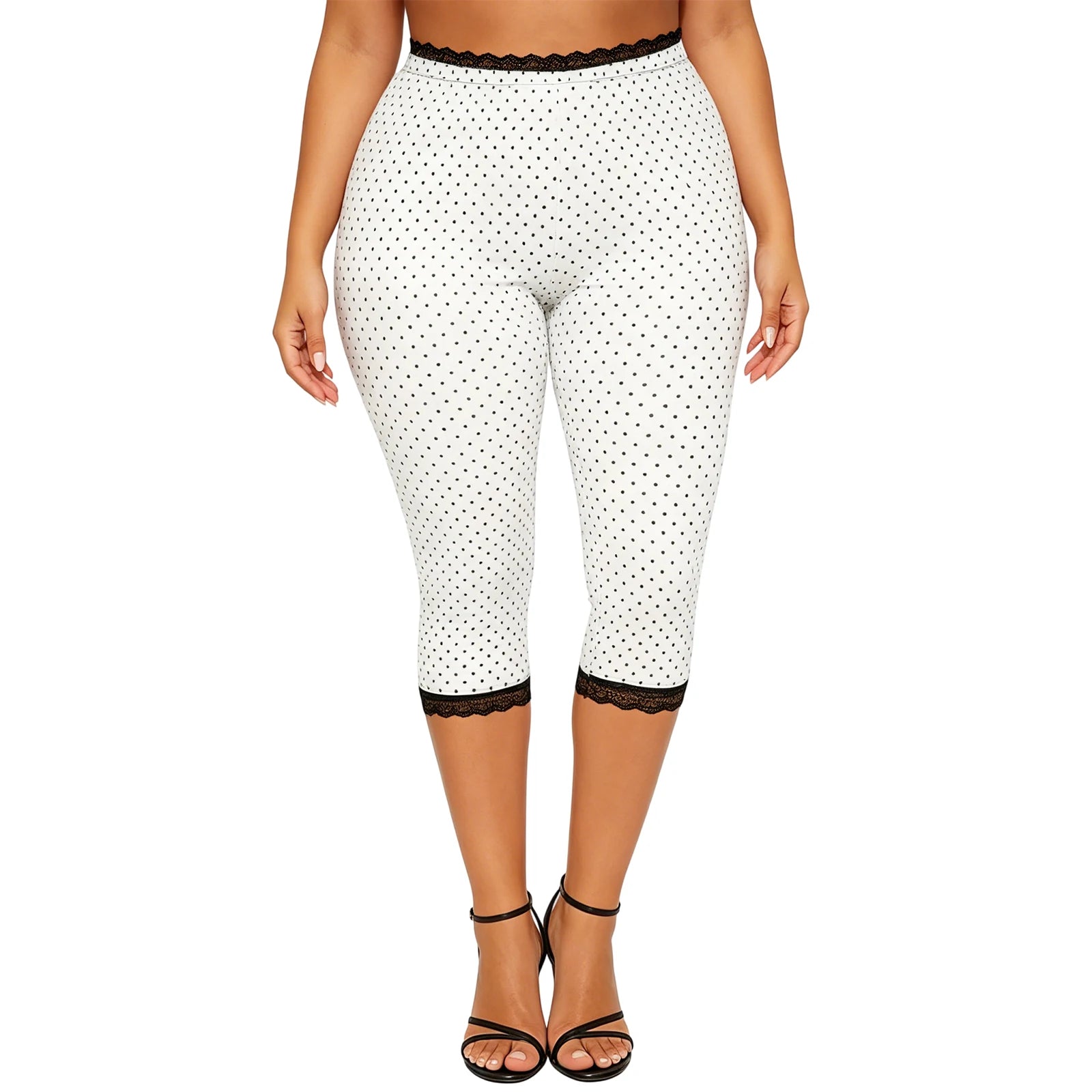 Women’s Lace Trim Capri Pants – Elastic Waist Cropped Summer Pants